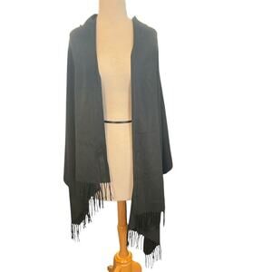 Cashmere Scarf Black Oversized Soft All Seasons Tassles on Bottom Used